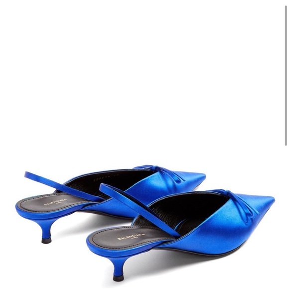 Balenciaga Blue Satin Pointed Toe Knife Slingback like new - Picture 2 of 11